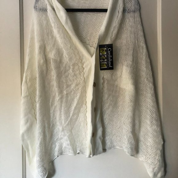 Cream/White "Cardishawl" with button-up front - Picture 2 of 7